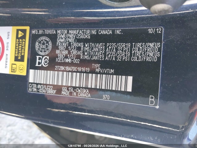 Auction sale of the 2013 Lexus Rx 350 F Sport, vin: 2T2BK1BA7DC181619, lot number: 12615798