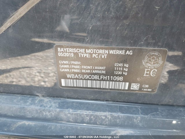 2020 Bmw 3 Series მანქანა იყიდება აუქციონზე, vin: WBA5U9C08LFH11098, აუქციონის ნომერი: 12615802