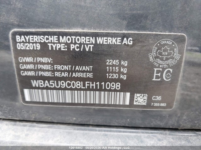 2020 Bmw 3 Series მანქანა იყიდება აუქციონზე, vin: WBA5U9C08LFH11098, აუქციონის ნომერი: 12615802