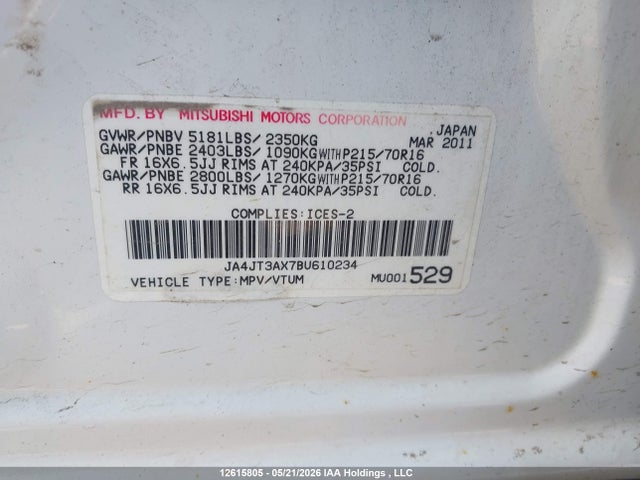 Aukcja sprzedaży 2011 Mitsubishi Outlander Se, vin: JA4JT3AX7BU610234, numer aukcji: 12615805