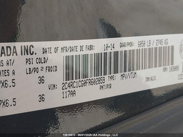 Aukcja sprzedaży 2015 Chrysler Town & Country, vin: 2C4RC1CG0FR602859, numer aukcji: 12615813
