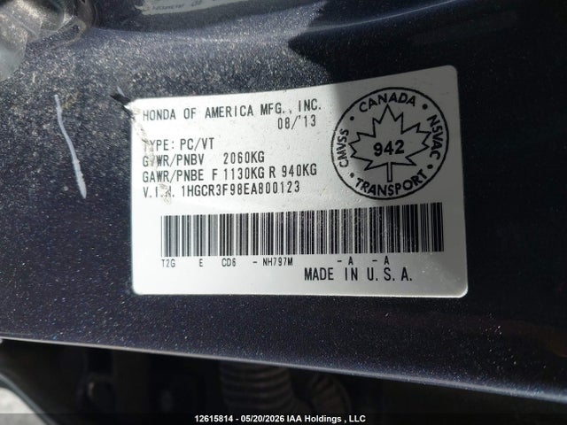 1HGCR3F98EA800123 Honda Accord Touring V6