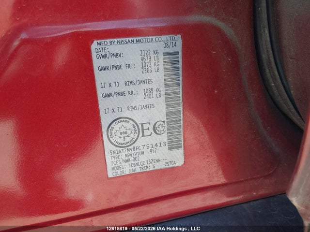 Aukcja sprzedaży 2015 Nissan Rogue S/sl/sv, vin: 5N1AT2MV8FC751413, numer aukcji: 12615819