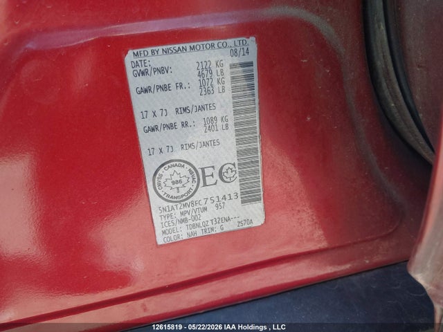 Aukcja sprzedaży 2015 Nissan Rogue S/sl/sv, vin: 5N1AT2MV8FC751413, numer aukcji: 12615819