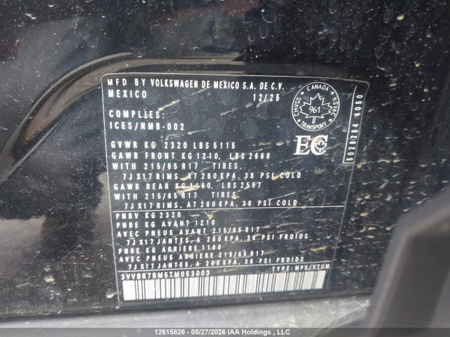 Aukcja sprzedaży 2026 Volkswagen Tiguan S, vin: 3VVBR7RM5TM053003, numer aukcji: 12615826