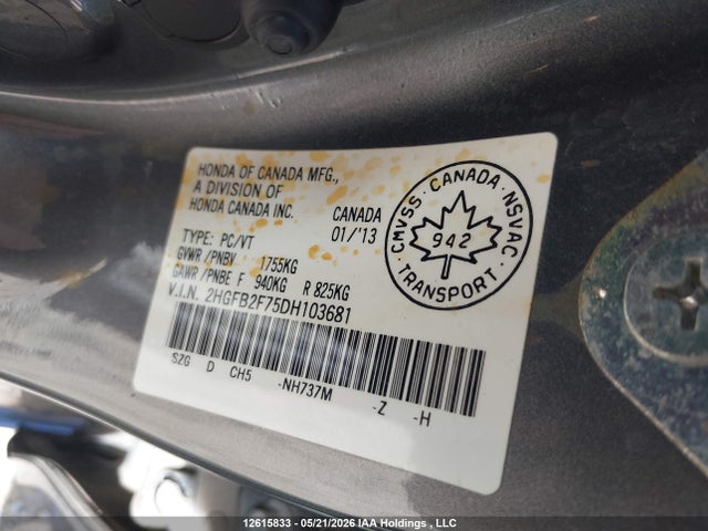 Aukcja sprzedaży 2013 Honda Civic Touring, vin: 2HGFB2F75DH103681, numer aukcji: 12615833
