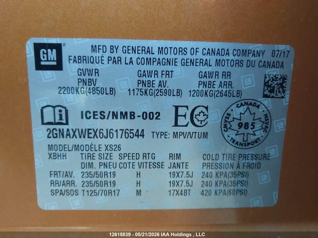 Продажа на аукционе авто 2018 Chevrolet Equinox Premier, vin: 2GNAXWEX6J6176544, номер лота: 12615839