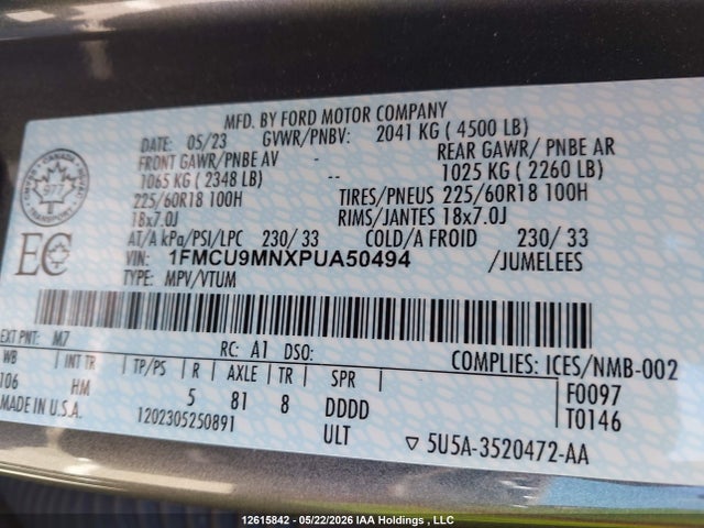 1FMCU9MNXPUA50494 Ford Escape St-line