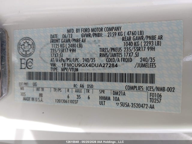 Продажа на аукционе авто 2013 Ford Escape Se, vin: 1FMCU9GX4DUA27284, номер лота: 12615848