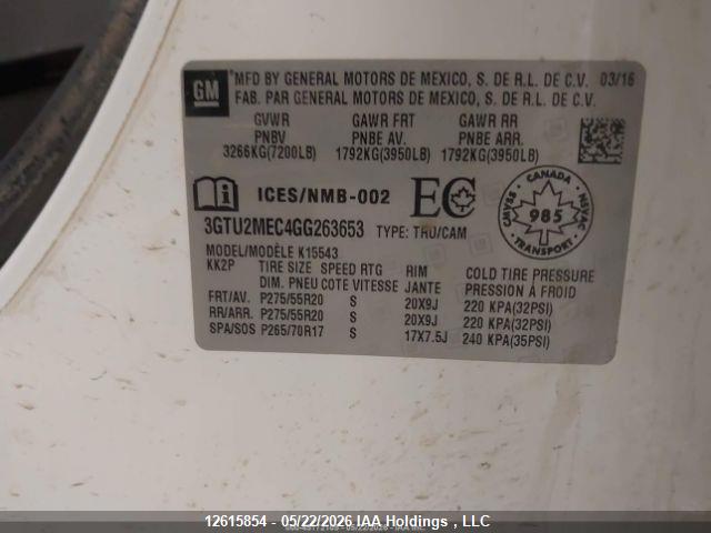 12615854 :رقم المزاد ، 3GTU2MEC4GG263653 vin ، 2016 Gmc Sierra K1500 Sle مزاد بيع