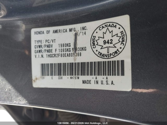 Aukcja sprzedaży 2014 Honda Accord Exl, vin: 1HGCR2F80EA809268, numer aukcji: 12615856