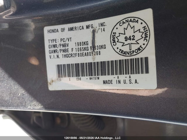Aukcja sprzedaży 2014 Honda Accord Exl, vin: 1HGCR2F80EA809268, numer aukcji: 12615856