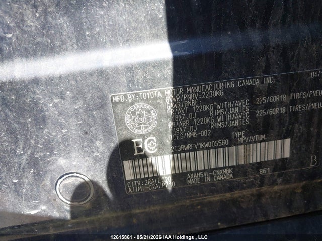 Aukcja sprzedaży 2019 Toyota Rav4, vin: 2T3RWRFV1KW005560, numer aukcji: 12615861