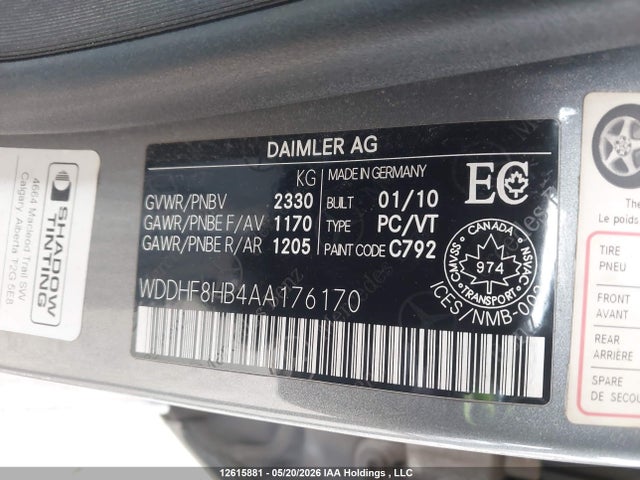 12615881 :رقم المزاد ، WDDHF8HB4AA176170 vin ، 2010 Mercedes-benz E 350 4matic مزاد بيع