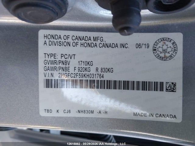 Honda Civic 2019 2HGFC2F59KH031764 Image 9