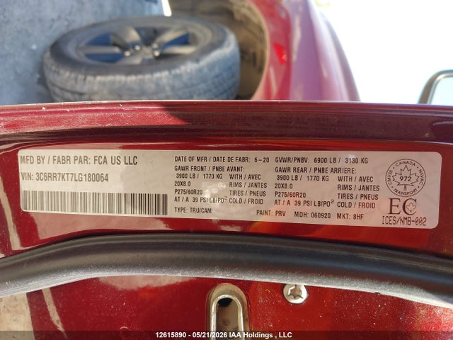 Продаж на аукціоні авто 2020 Dodge Ram 1500, vin: 3C6RR7KT7LG180064, номер лоту: 12615890