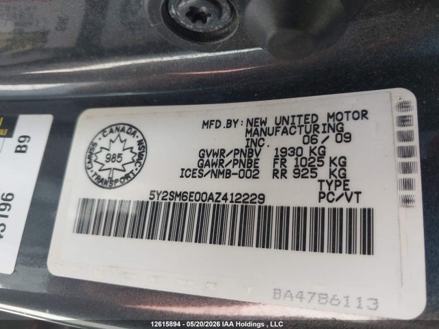 Продажа на аукционе авто 2010 Pontiac Vibe, vin: 5Y2SM6E00AZ412229, номер лота: 12615894