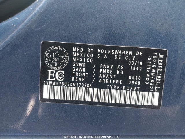 3VWW57BU3KM170788 Volkswagen Jetta 1.4 Tsi Highline