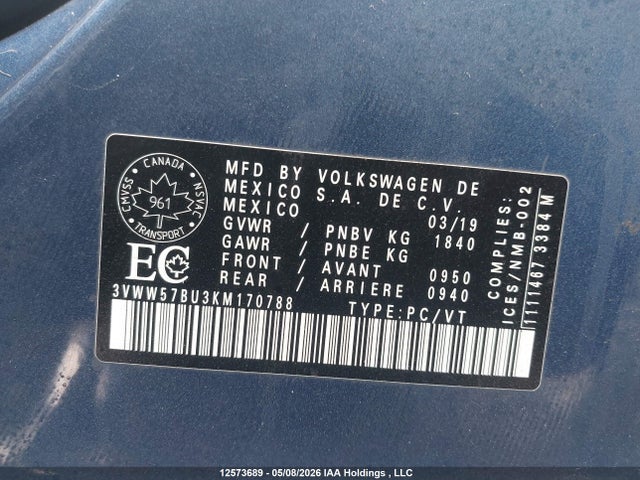 3VWW57BU3KM170788 Volkswagen Jetta 1.4 Tsi Highline