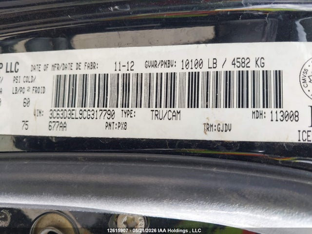 Aukcja sprzedaży 2012 Ram 3500 Laramie, vin: 3C63D3EL9CG317790, numer aukcji: 12615907
