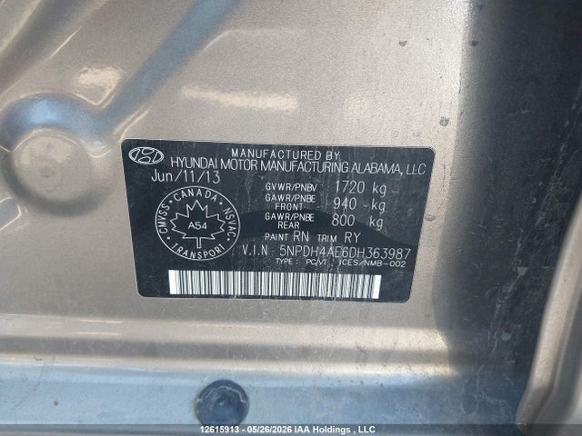 Продажа на аукционе авто 2013 Hyundai Elantra, vin: 5NPDH4AE6DH363987, номер лота: 12615913