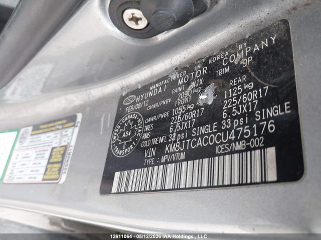 12611064 :رقم المزاد ، KM8JTCAC0CU475176 vin ، 2012 Hyundai Tucson Gl مزاد بيع