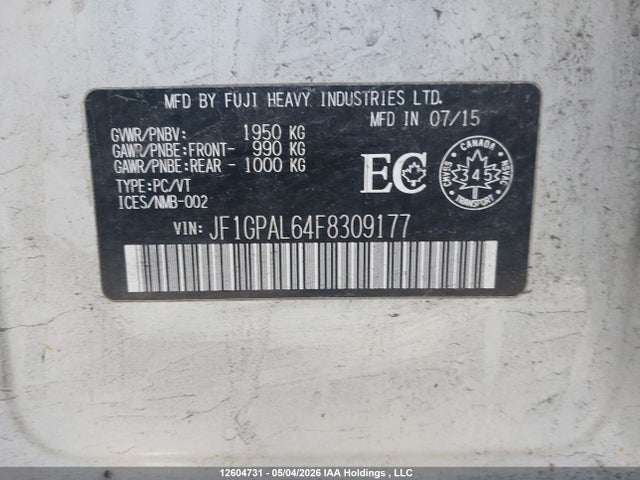 JF1GPAL64F8309177 Subaru Impreza 2.0i Sport Package