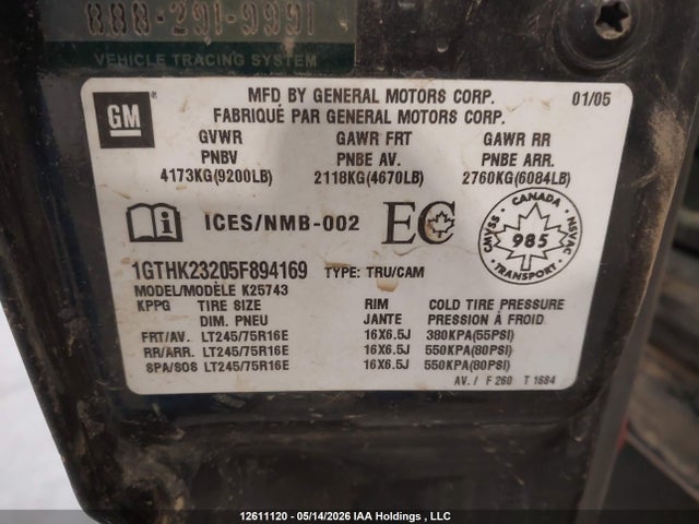 Aukcja sprzedaży 2005 Gmc Sierra 2500hd Sl/sle/slt, vin: 1GTHK23205F894169, numer aukcji: 12611120