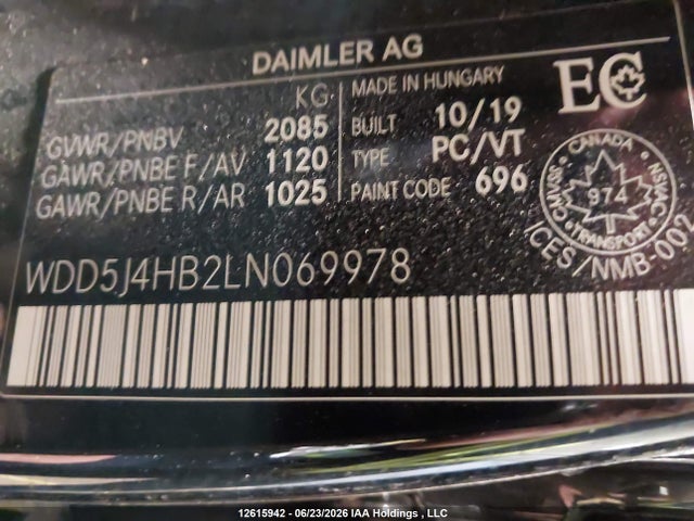 Продажа на аукционе авто 2020 Mercedes-benz Cla 250 4matic, vin: WDD5J4HB2LN069978, номер лота: 12615942