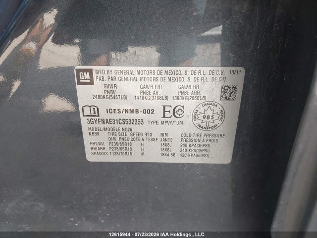 Aukcja sprzedaży 2012 Cadillac Srx Luxury Collection, vin: 3GYFNAE31CS532353, numer aukcji: 12615944