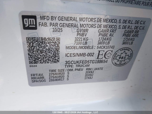 2026 Chevrolet Silverado 1500 მანქანა იყიდება აუქციონზე, vin: 3GCUKFED5TG188654, აუქციონის ნომერი: 12615945