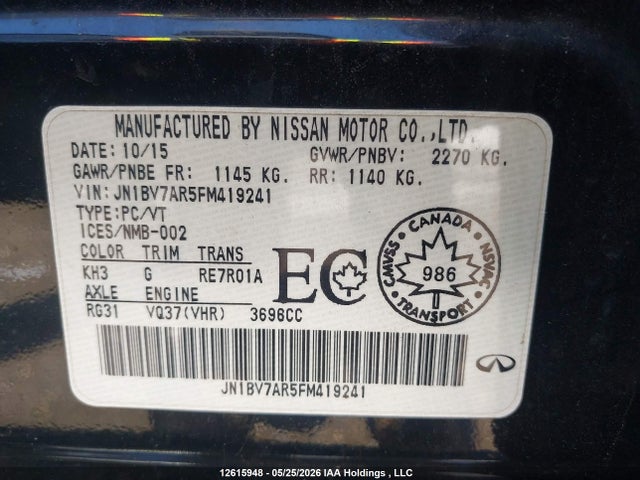 Продаж на аукціоні авто 2015 Infiniti Q50 Premium/sport, vin: JN1BV7AR5FM419241, номер лоту: 12615948