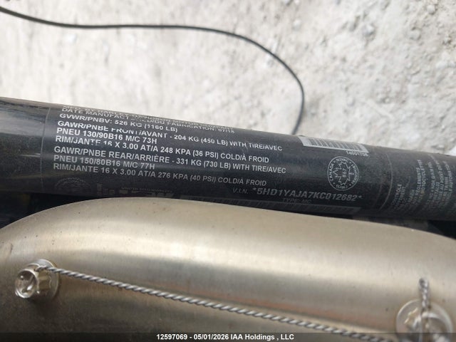 12597069 :رقم المزاد ، 5HD1YAJA7KC012682 vin ، 2019 Harley-davidson Flhc مزاد بيع
