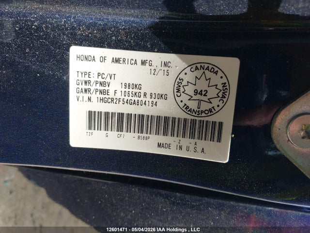 1HGCR2F54GA804194 Honda Accord Sport