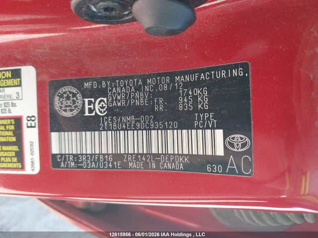 12615956 :رقم المزاد ، 2T1BU4EE9DC935120 vin ، 2013 Toyota Corolla Ce مزاد بيع