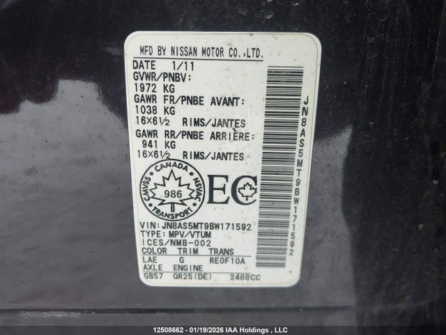 Auction sale of the 2011 Nissan Rogue S, vin: JN8AS5MT9BW171592, lot number: 12508662