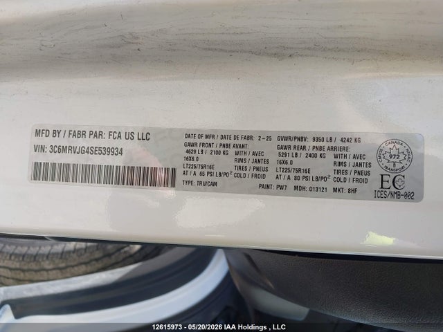 2025 Ram Promaster 3500 3500 High მანქანა იყიდება აუქციონზე, vin: 3C6MRVJG4SE539934, აუქციონის ნომერი: 12615973