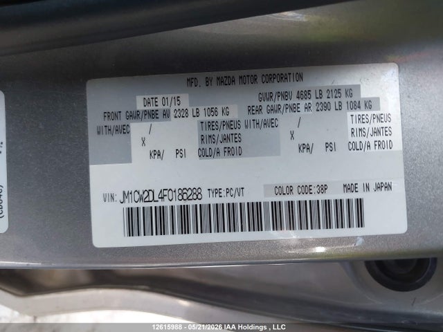 Aukcja sprzedaży 2015 Mazda 5 Mazda Gt, vin: JM1CW2DL4F0186288, numer aukcji: 12615988
