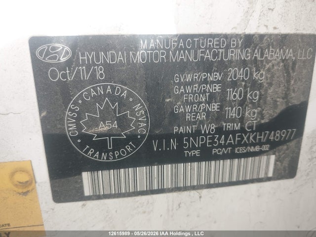 Продажа на аукционе авто 2019 Hyundai Sonata Limited/sel/sport, vin: 5NPE34AFXKH748977, номер лота: 12615989