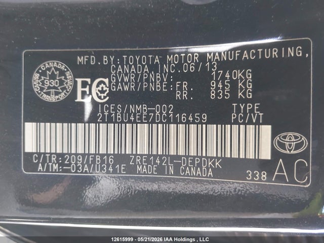 Aukcja sprzedaży 2013 Toyota Corolla S/le, vin: 2T1BU4EE7DC116459, numer aukcji: 12615999
