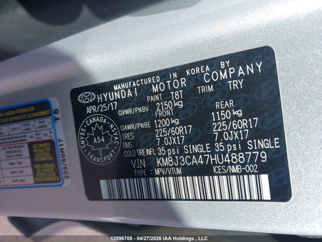 Aukcja sprzedaży 2017 Hyundai Tucson Premium, vin: KM8J3CA47HU488779, numer aukcji: 12596708