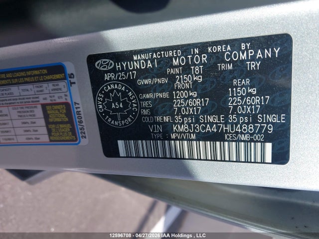 Aukcja sprzedaży 2017 Hyundai Tucson Premium, vin: KM8J3CA47HU488779, numer aukcji: 12596708