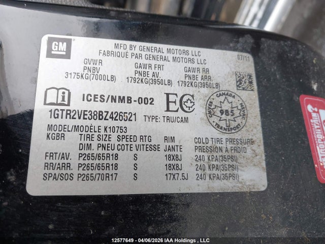 Aukcja sprzedaży 2011 Gmc Sierra 1500 Sle, vin: 1GTR2VE38BZ426521, numer aukcji: 12577649