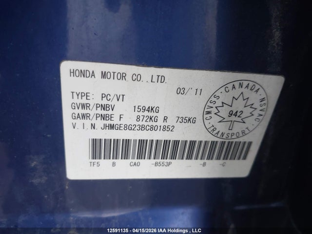 Продажа на аукционе авто 2011 Honda Fit Dx, vin: JHMGE8G23BC801852, номер лота: 12591135