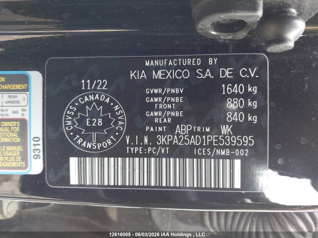 Продаж на аукціоні авто 2023 Kia Rio S, vin: 3KPA25AD1PE539595, номер лоту: 12616005