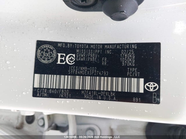 Продаж на аукціоні авто 2025 Toyota Corolla Le, vin: 5YFB4MDEXSP274793, номер лоту: 12616006