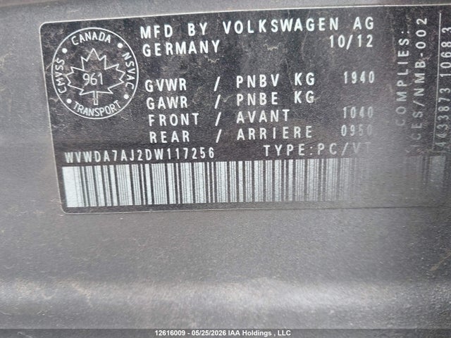 Продаж на аукціоні авто 2013 Volkswagen Golf 2.5l Comfortline/2.5l Highline/2.5l Trendline/wolfsburg Edition 2.5l, vin: WVWDA7AJ2DW117256, номер лоту: 12616009