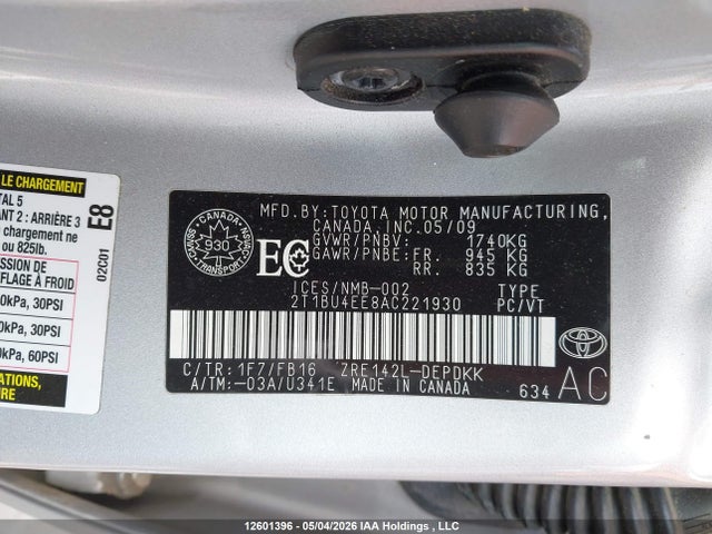 12601396 :رقم المزاد ، 2T1BU4EE8AC221930 vin ، 2010 Toyota Corolla Ce مزاد بيع