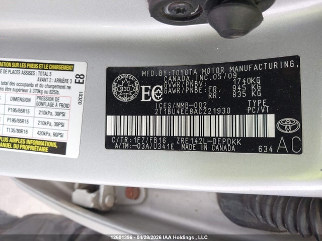 12601396 :رقم المزاد ، 2T1BU4EE8AC221930 vin ، 2010 Toyota Corolla Ce مزاد بيع