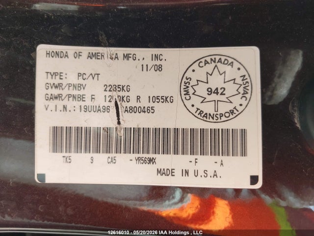 Продажа на аукционе авто 2009 Acura Tl, vin: 19UUA96519A800465, номер лота: 12616010
